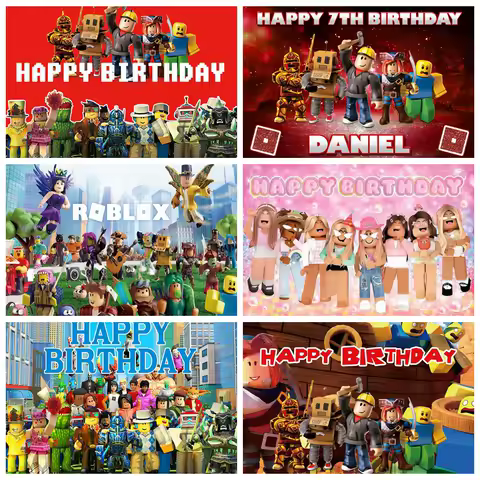 ​​R-Roblox Birthday Backdrop Children's Party Baby Shower Custom Photo Booth Decor Photography Background Banner Props​​