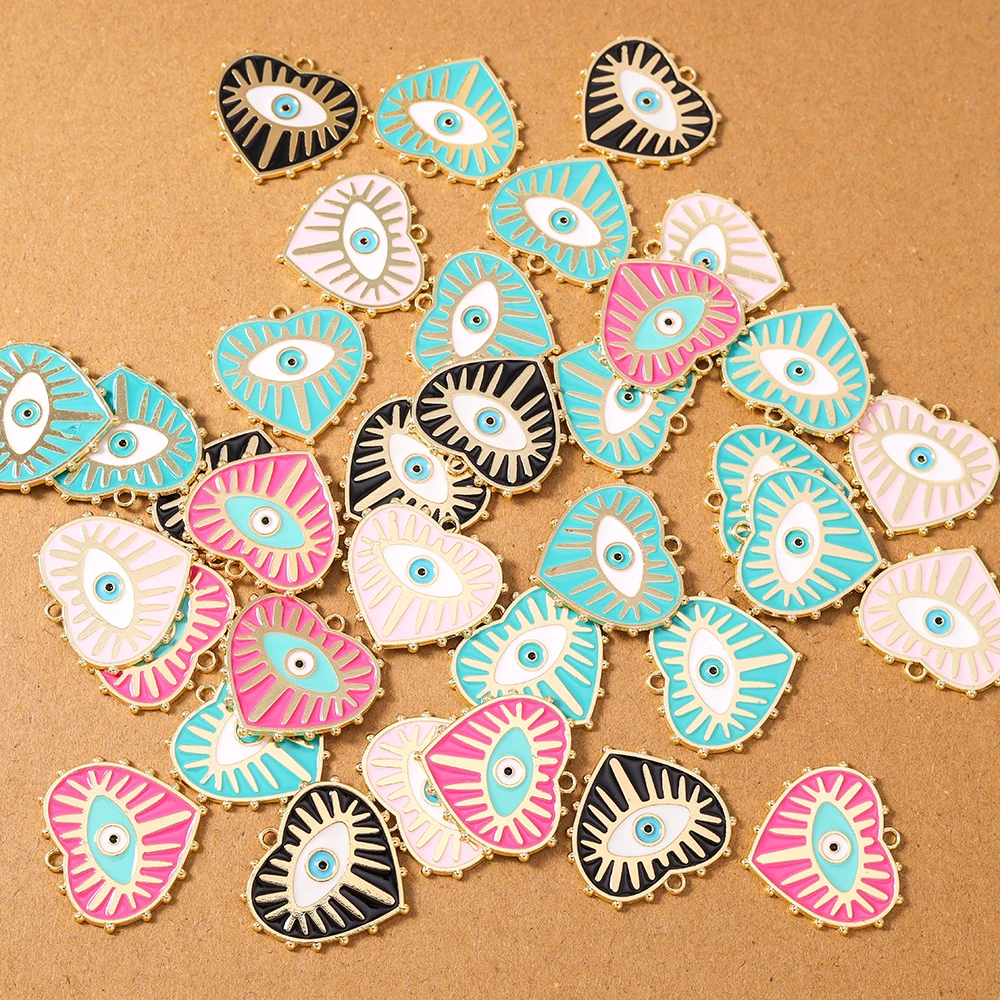 10pcs New Enamel Eyes Love Heart Charms Pendants for Necklace Earrings Bracelet DIY Jewelry Making Accessories Supplies