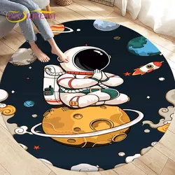 Cartoon Space Astronaut Round Rug Carpet Rug for Living Room Bedroom Sofa Decoration Kids Play Crawl Soft Floor Mat Crawling Mat