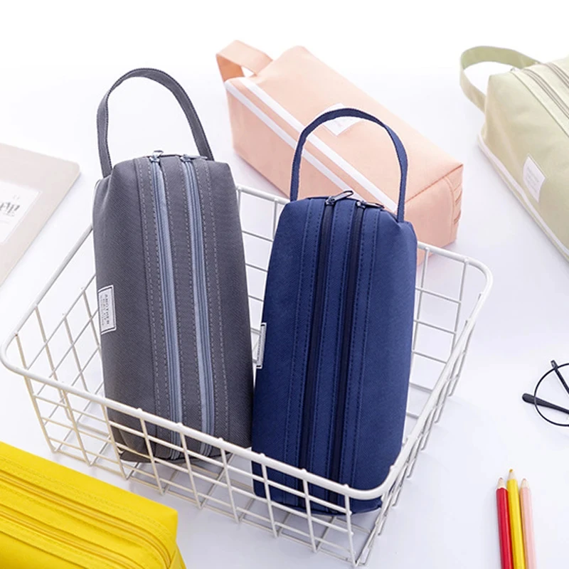 Cute Stripe Pencil Case Bag, Saco de maquiagem para mulheres Homem e crianças, Saco cosmético de cor sólida grande, Viagem Make Up Organizer Bags, Zipper Bags