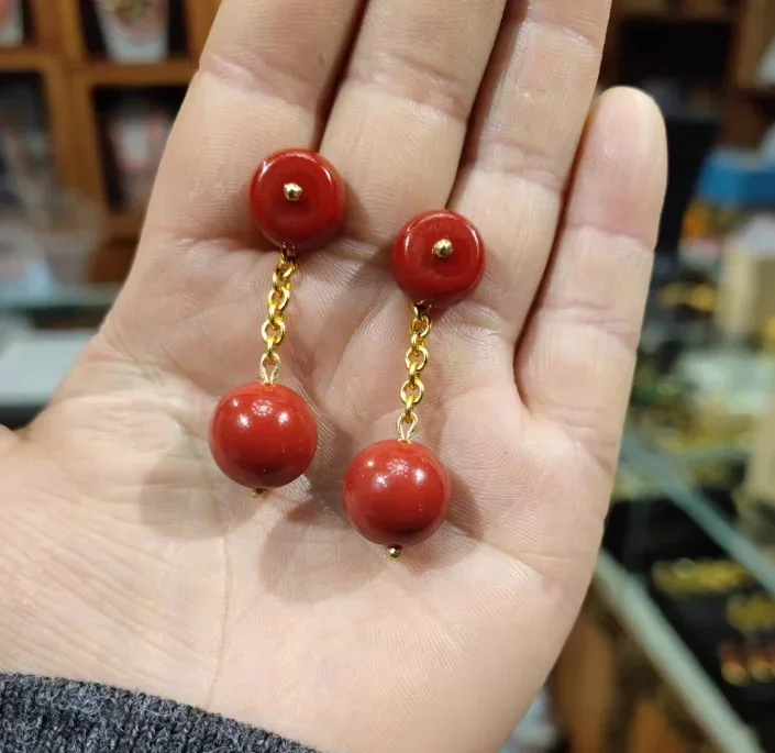 Pendientes de joyería nepalí de moda de estilo étnico, chapado en oro y Coral sintético, foto de boda que no se decolora, foto de viaje