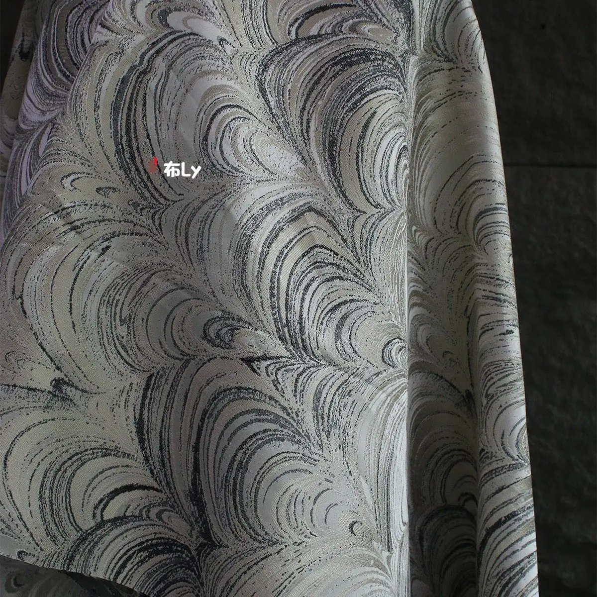 نمط الموجة الأصلي البيج الرمادي الرجعية ثلاثي الأبعاد نسيج الجاكار معطف النسيج وسادة خلفية الملابس #4