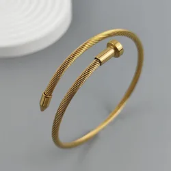 New steel wire button pattern nail gold-plated stainless steel bracelet 18K, high quality waterproof couple bracelet, wife gift