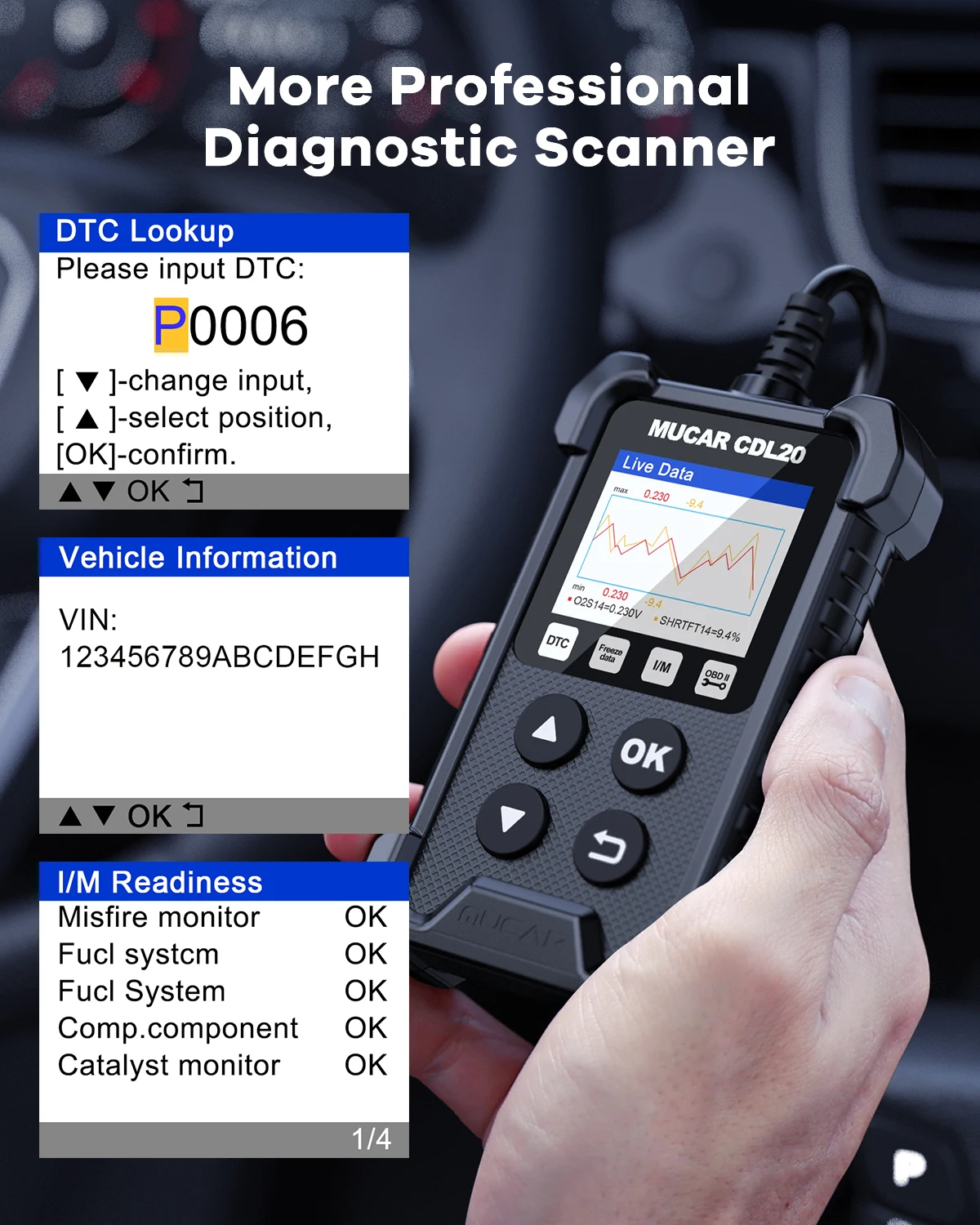 New MUCAR CDL20 Obd2 Scanner Auto Diagnostic Tools Lifetime Free Automotivo Code Reader Check Engine Full OBD 2 Functions
