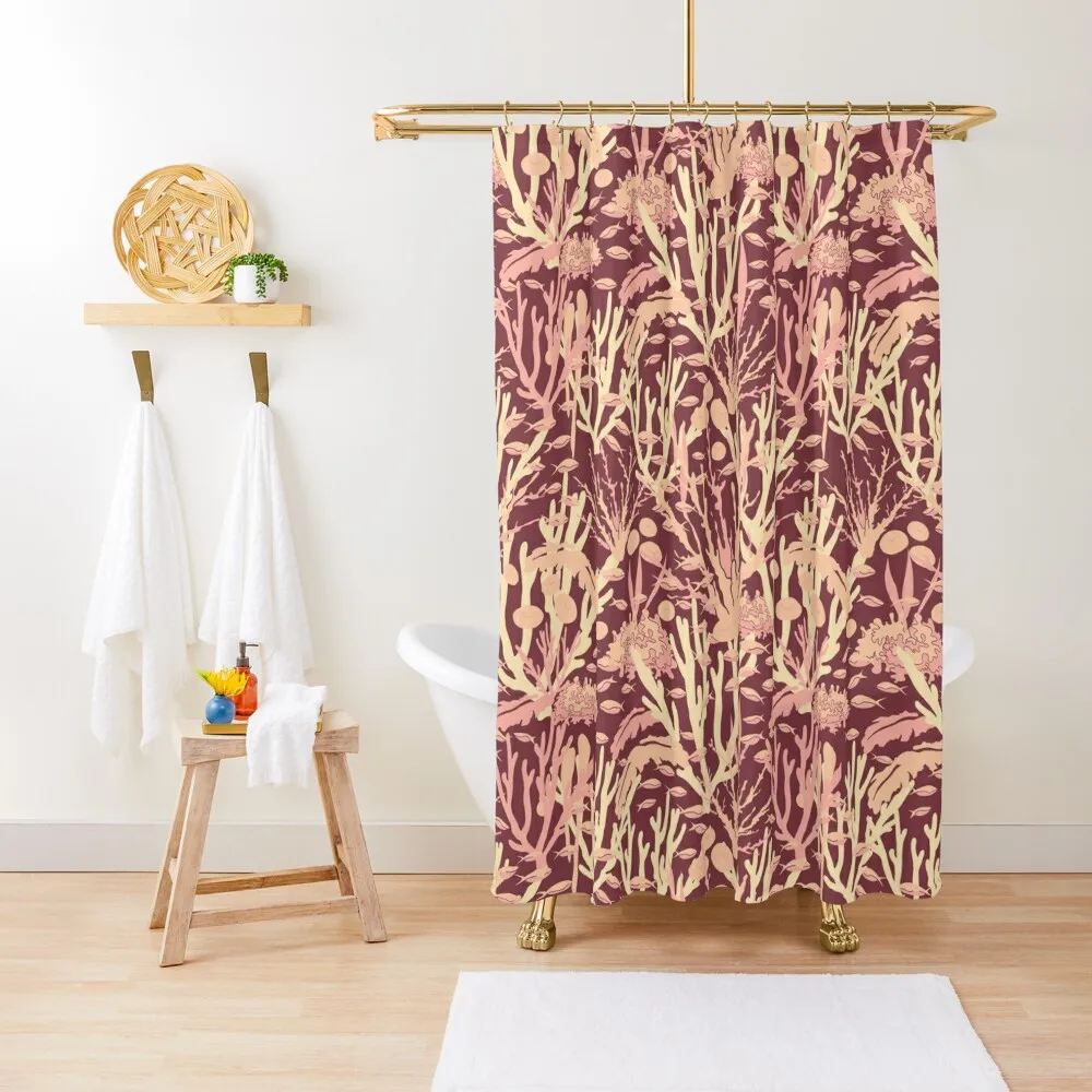 

Coral Reef Pink Burgundy Pattern Shower Curtain Modern Accessory Bathrooms Luxury Bathroom Anime Bathroom Curtain