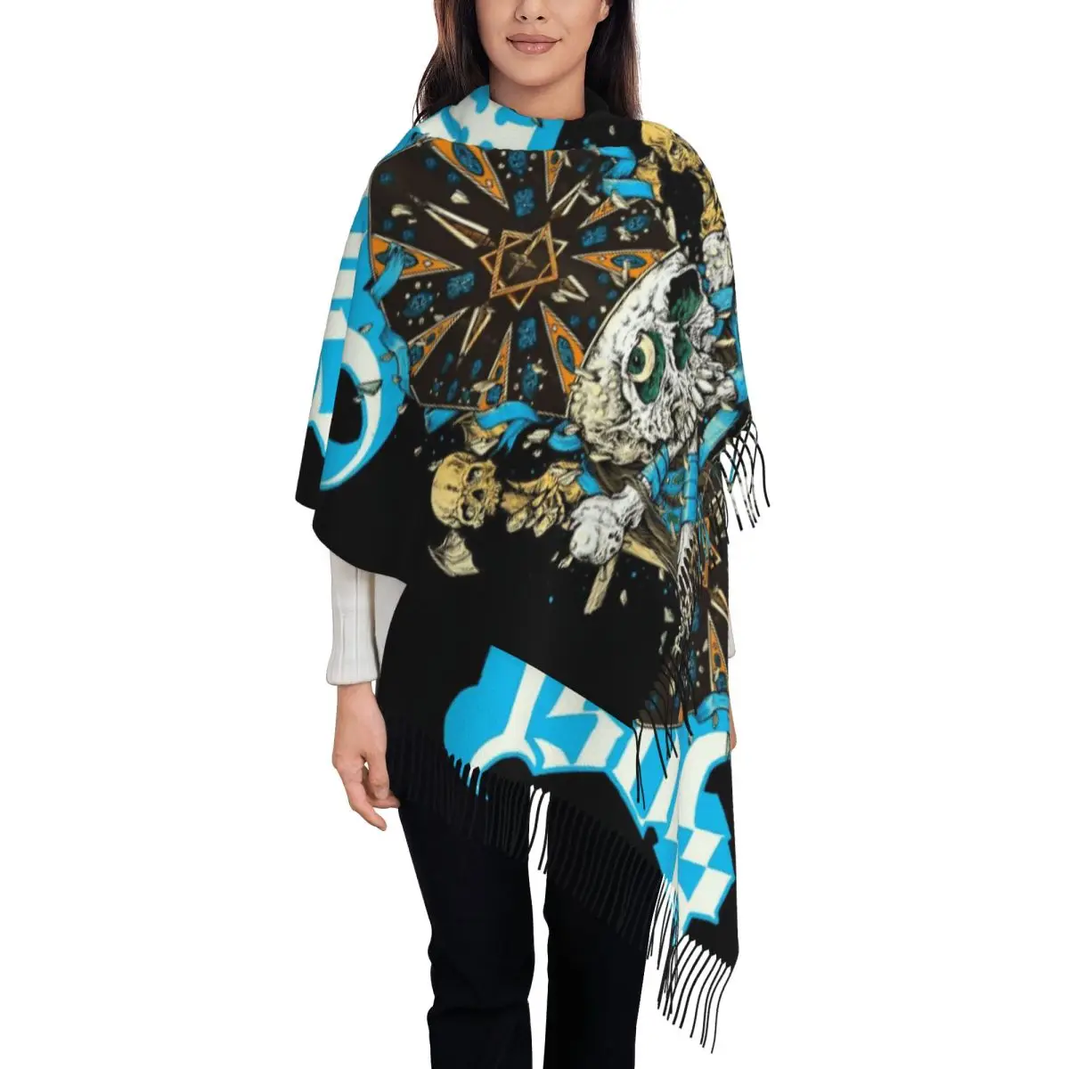 

Женский шарф с кисточками, хэви-метал, Швеция, большая зимняя теплая шаль, накидка с призраком, повседневная одежда, шарфы из пашмины