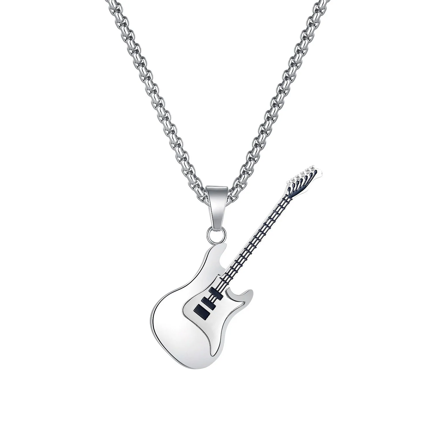 

S925 Silver Hollow Design Guitar Pick Bass Note Necklace Men and Women Suitable for Music Lovers Pendant Rock Punk Jewelry