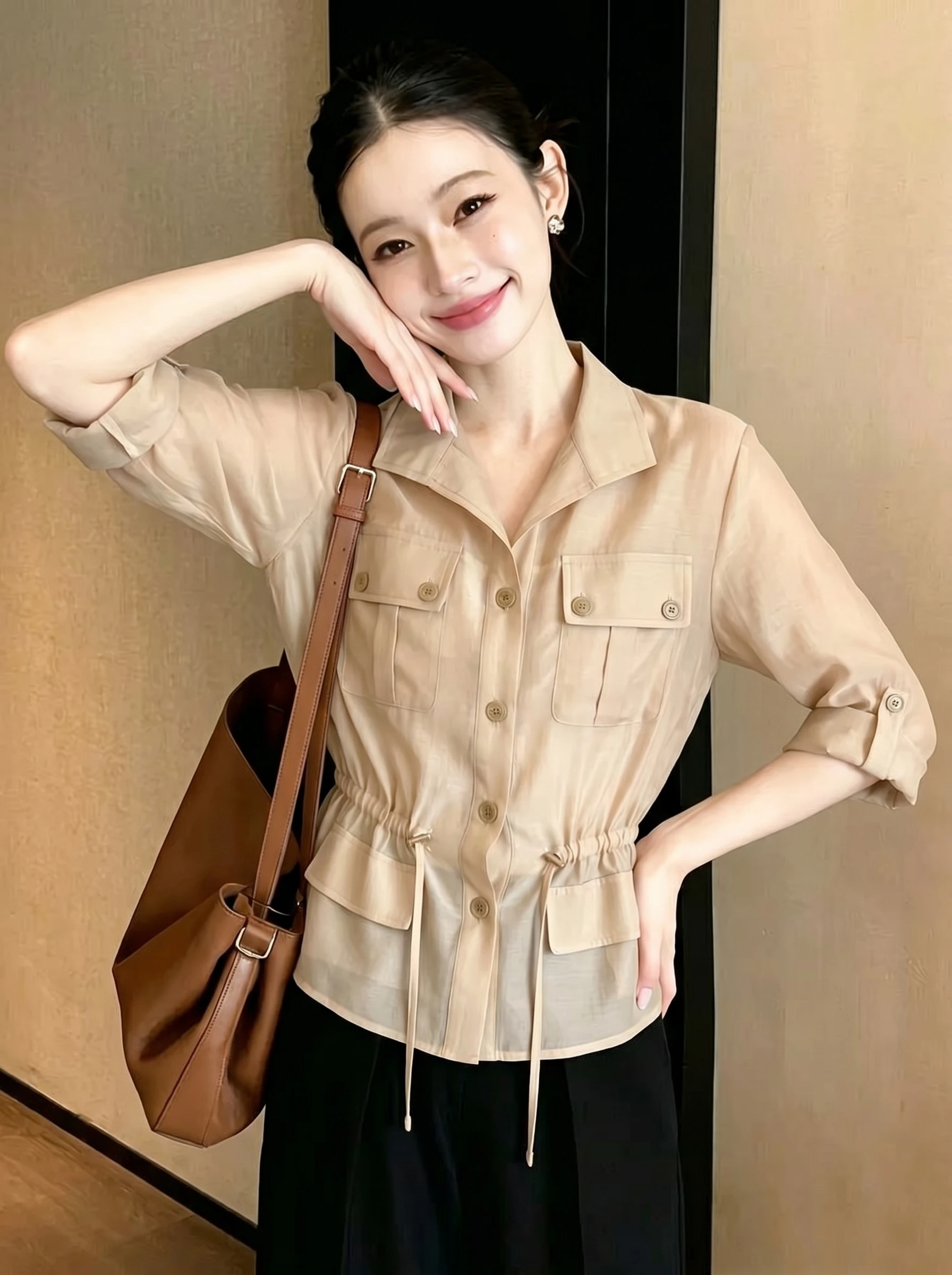 Elegant Unique plus Size Shirt Casual Style Drawstring Design Summer New Arrival Women's Top High Quality Feel Good Fit