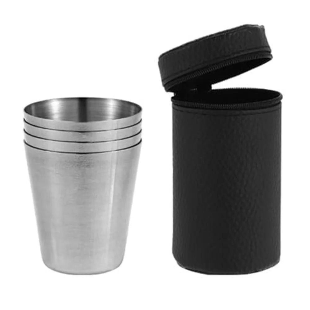 

4pcs Outdoor Practical Travel Stainless Steel Cups Mini Set Glasses For Whisky Wine With Case Portable Drinkware 30ml/70ml/170ml