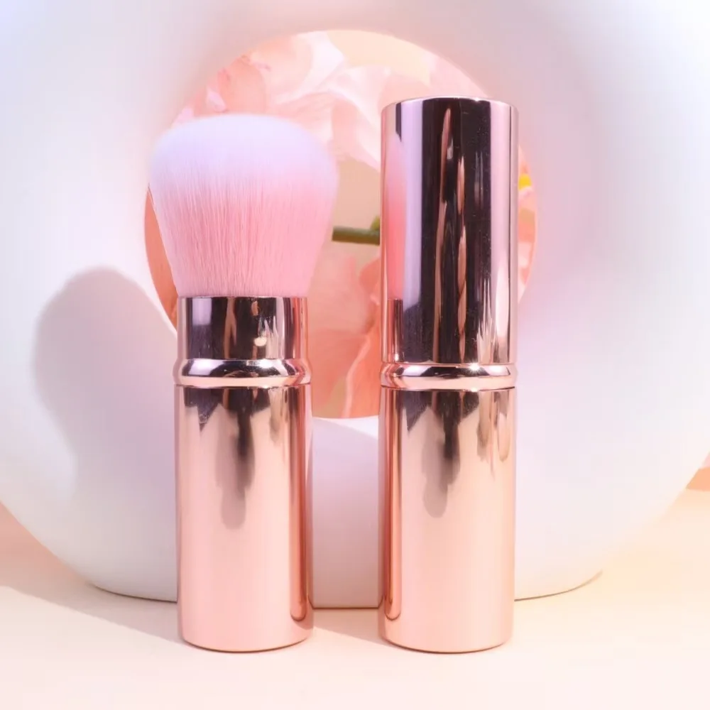 1Pc 格納式メイクブラシパウダーファンデーションブレンド赤面顔歌舞伎ブラシ Maquiagem メイクアップ化粧品ツールランダムな色