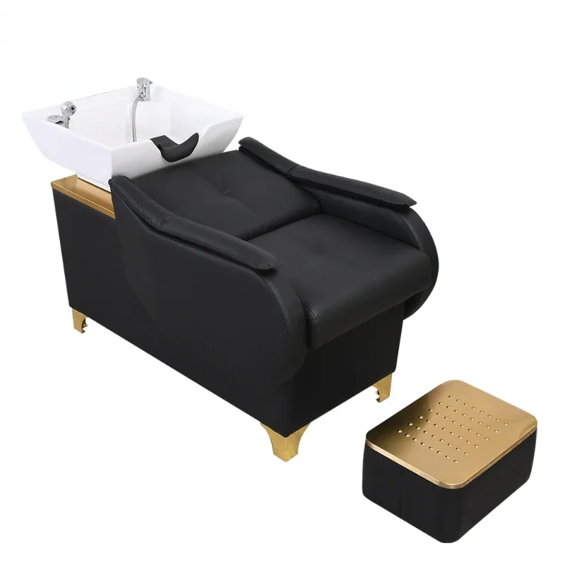 High-end electric shampoo bed, half-lying rinse bed, beauty salon ceramic basin