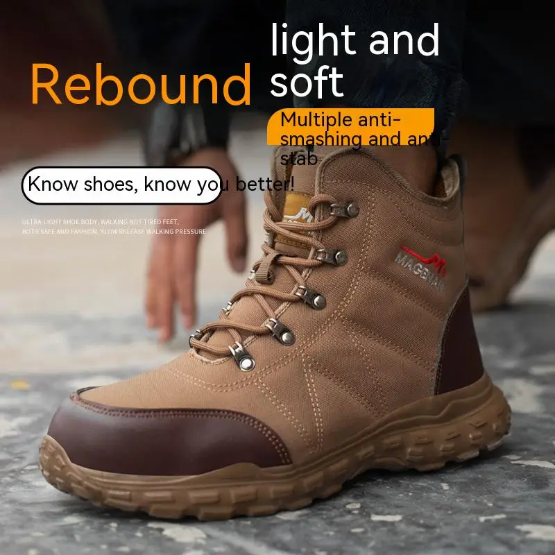 Fashion Steel Toe Men Work Safety Boots Anti-smash Anti-puncture Tactical Boots Combat Bulletproof Indestructible Work Boots