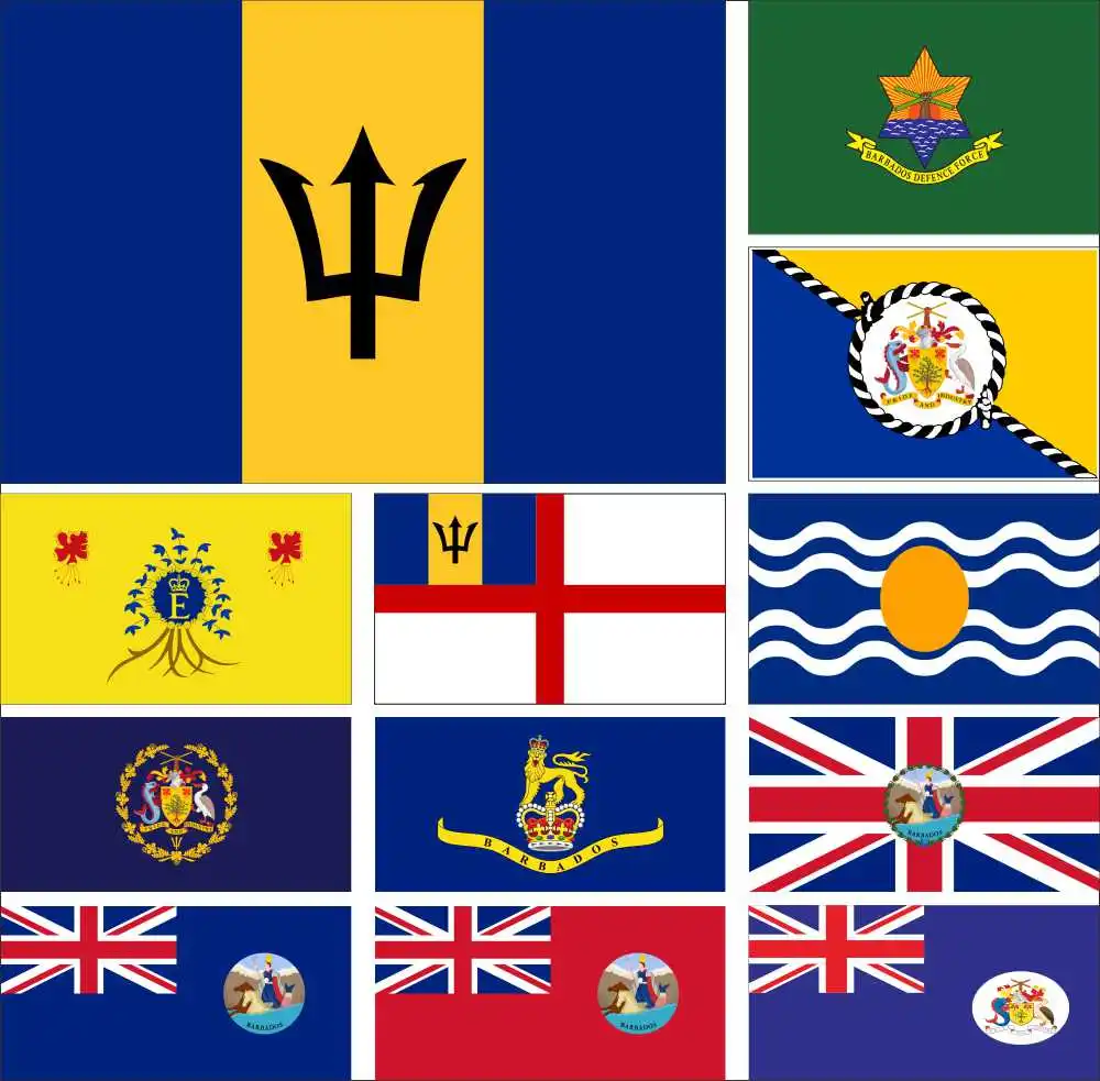 

Barbados 50th Anniversary of Independence Banner Flag Defence Force Naval Ensign Royal Governor President Prime Minister 3x5ft