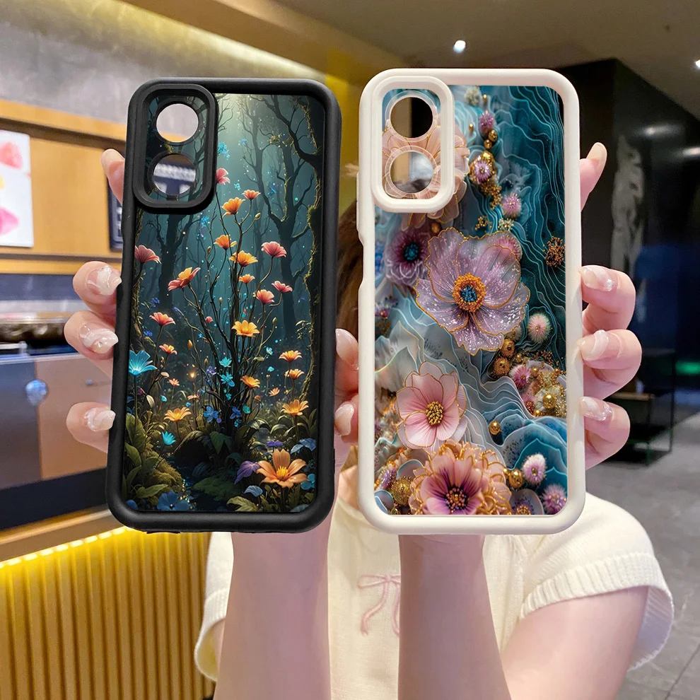 for Realme C67 C53 C51 Note 50 C21Y C25Y C33 C30 C35 9i Forest Liquid Flower Case Anti Drop Cover