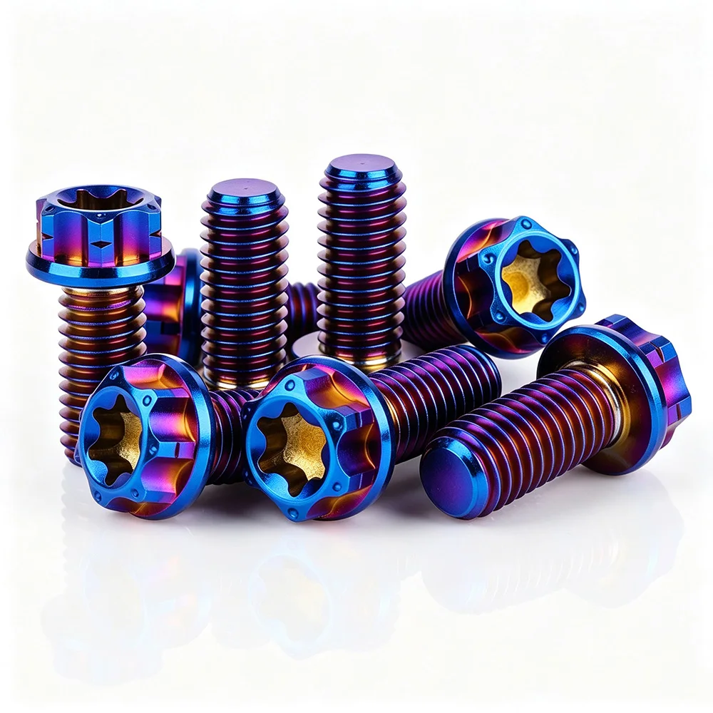 Titanium Flanged Hex Head Bolt M5 M6 M8x20 25 30 6AL4V Aerospace Grade Burnt Blue Flange Torx Ti Screw for Bike Motorcycle 1 Pcs