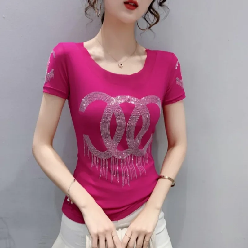 Summer Short Sleeve T Shirt  Women O-Neck Casual  T Shirt Femme Sexy Slim Mesh T-shirt Female Black White Red