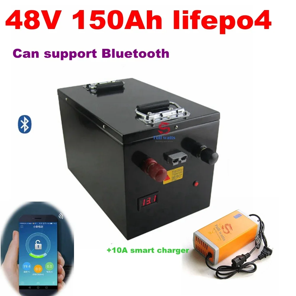 1pcs waterproof Lifepo4 48v 150AH battery bluetooth BMS for 4800w Scooter bike golf cart Solar energy + 10A charger