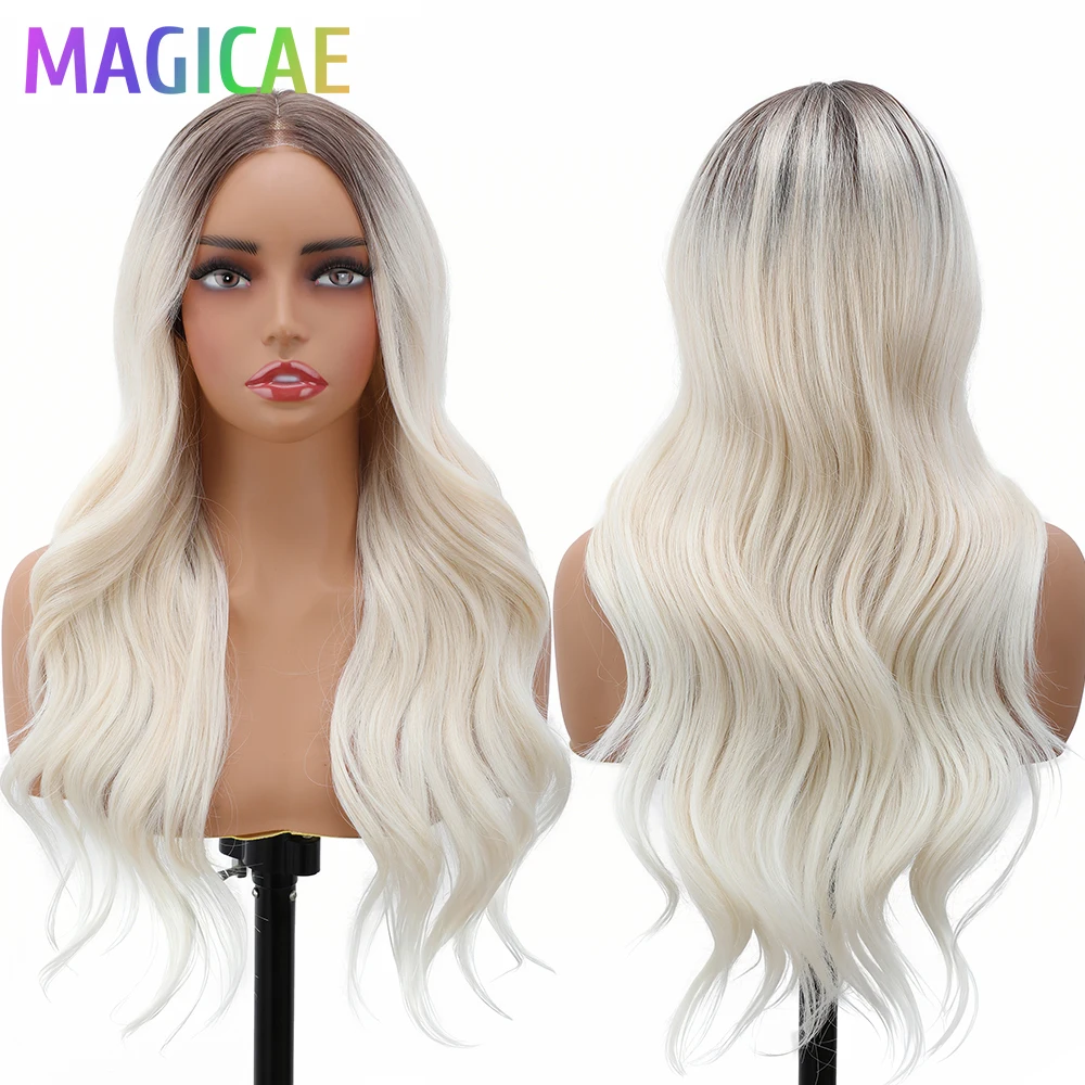 

Magicae 26Inches 13X5x1 T-lace Frontal Body Wave Hair Wigs Ombre Brown Blond White Ash Bio Synthetic Heat Resistant Cosplay Wigs