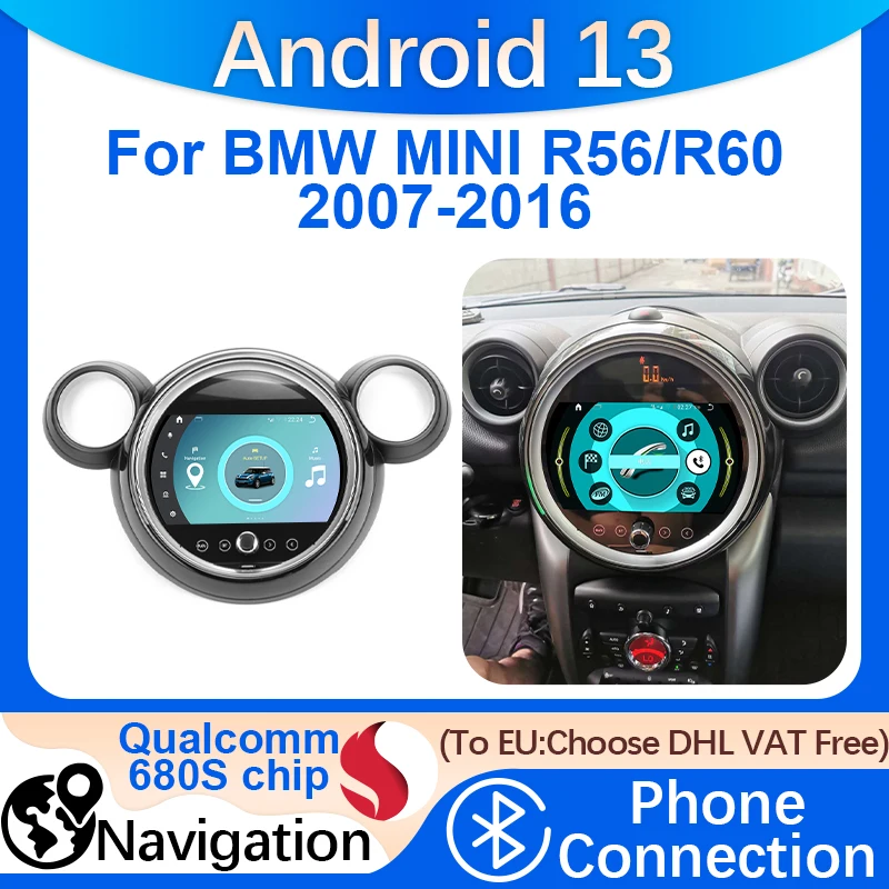 Qualcomm 680S Android 13 Car Multimedia Radio Player For BMW MINI COOPER R55 R56 2007-2016 Navigation GPS Carplay Android auto 