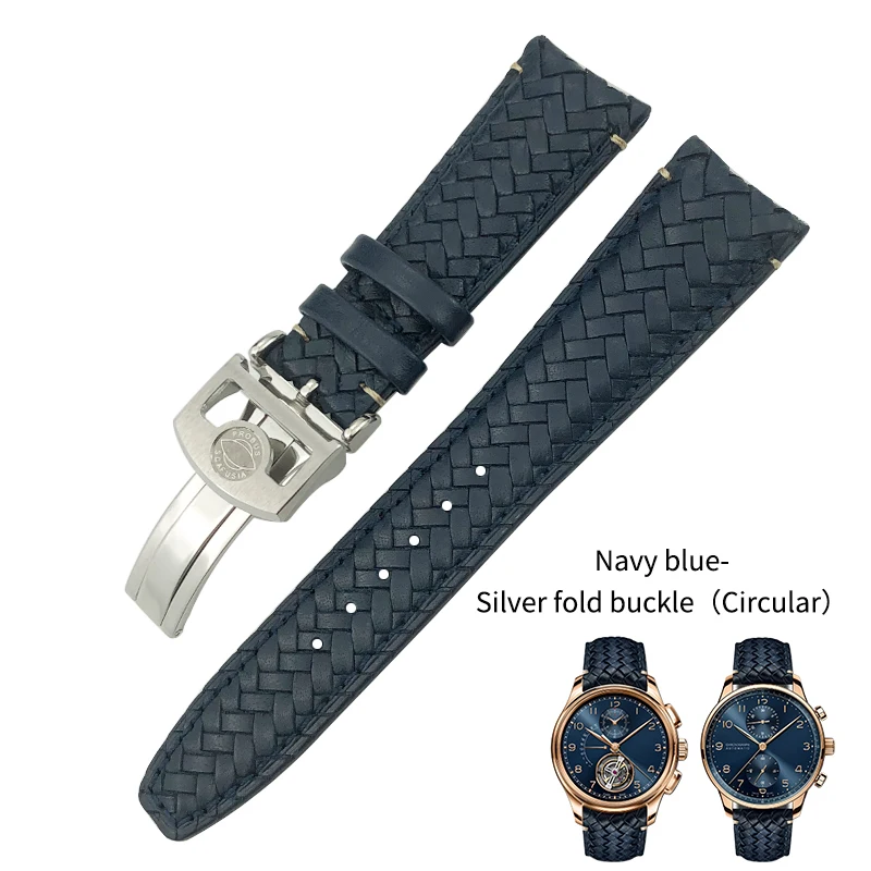 NONE 22 mm 20 mm 21 mm gewebtes Rindslederarmband, passend für IWC Portugieser Pilotenuhren Portofino IW5007, blaues Uhrenarmband aus weichem Leder 4