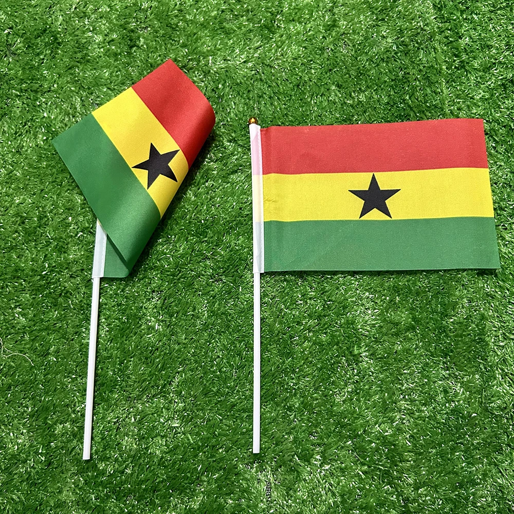 SKY FLAG Ghana hand Flag 10/20/50/100pcs 21*14cm  Ghana Hand Waving Flags With plastic pole For Sports Activity Home Decor