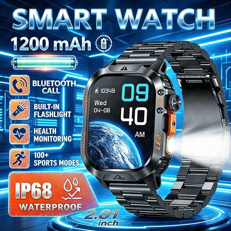 

New Sports Smart Watch Compatible with IOS Android 1200 MAh Battery IP68 Waterproof Fitness Health Monitoring Men's Smart Watch