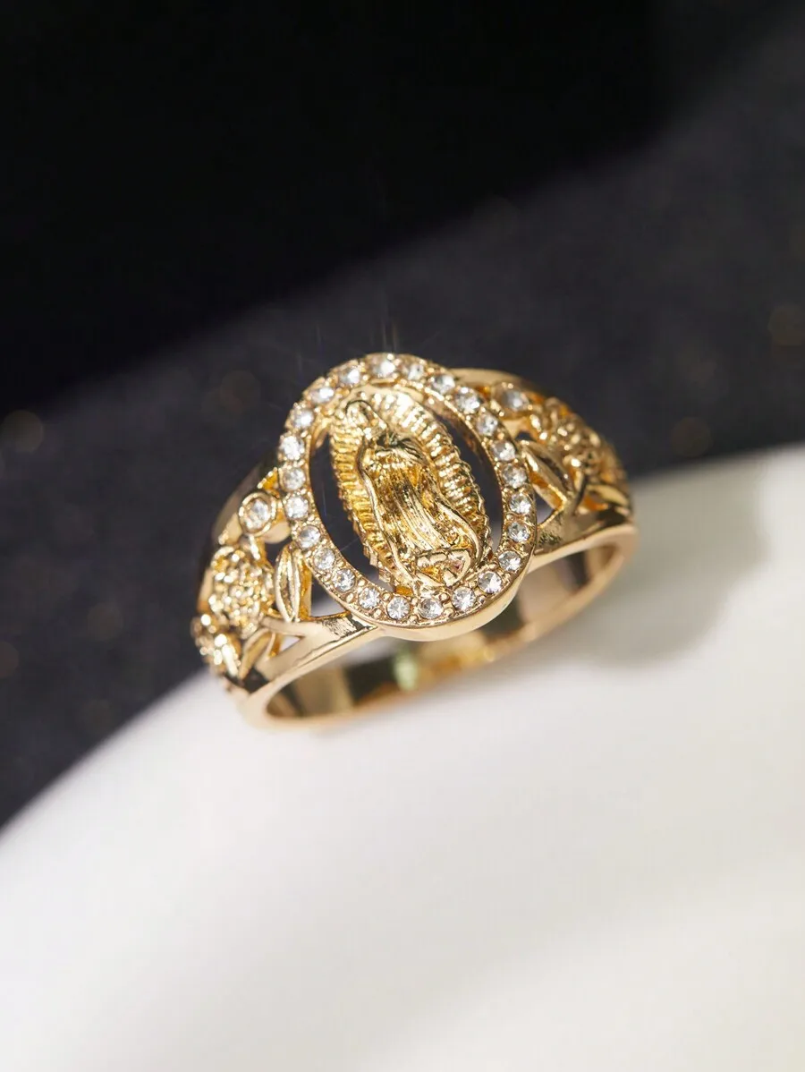 

Elegant Virgin Mary Cubic Zirconia Inlaid Ring For Women Hip Hop Style Daily Wear