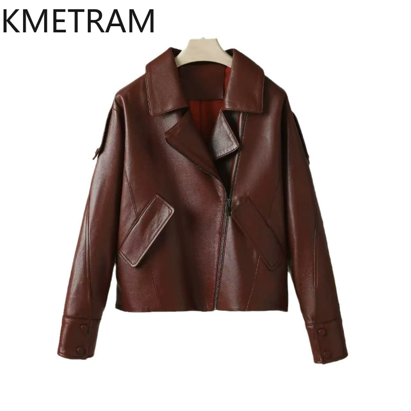 100% Sheepskin Real Leather Jacket Women Winter Clothes Motorcycle Burgundy Jackets Cropped Outerwears 2024 дубленка женская