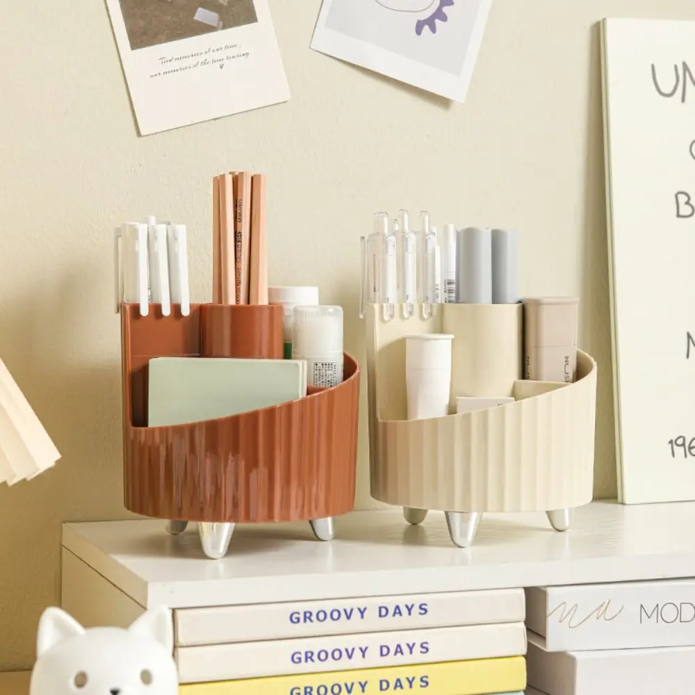360°Rotating Pen Storage Box Simple Tabletop Storage Makeup Brushes Holder Multi-function Home Office Stationery Organizer Shelf