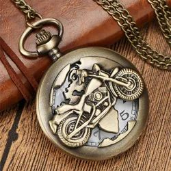 Reloj de bolsillo con patrón de motocicleta para hombre, relojes de cuarzo Retro, collar Vintage, regalo