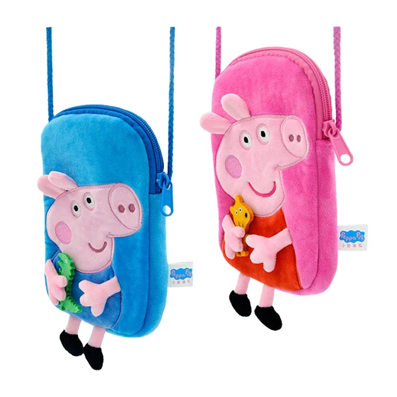 Mochila estereoscópica de Peppa Pig para niños, bolso cruzado de felpa, monedero de Anime, juguetes de George, bolsillo redondo, regalos