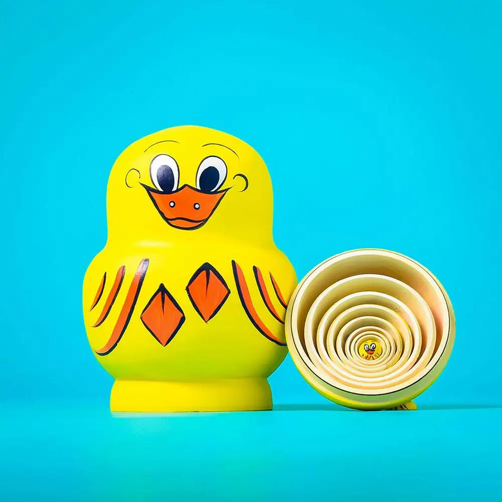 10 Stuks Houten Eend Russische Nestpop Set Voor Kinderen Montessori Educatief Speelgoed Pinguïns Stapelen Nestpop Speelgoed