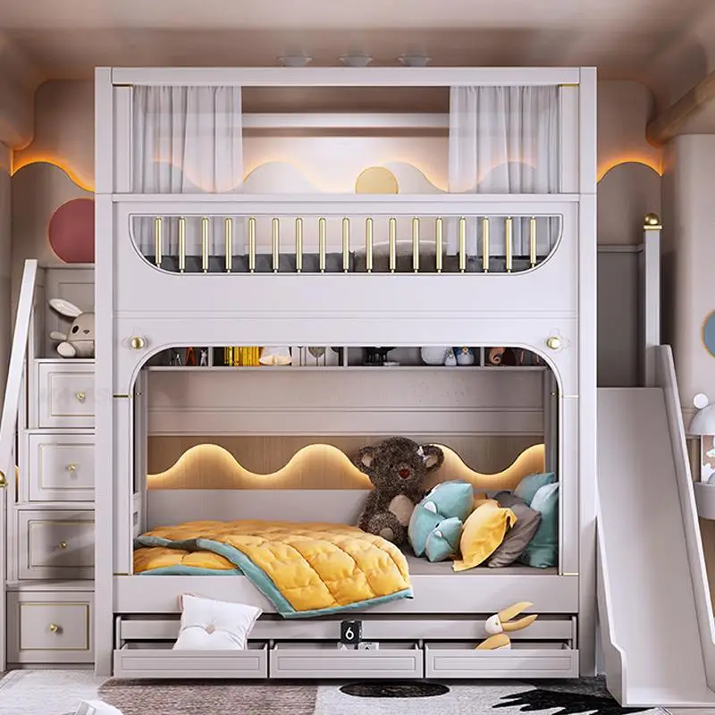 Luxury Multifunctional Kid Bunk Bed With Safety Fence For 5 To 8 Yeas Old Children Bedroom Furniture Large Storage Bed For Kids