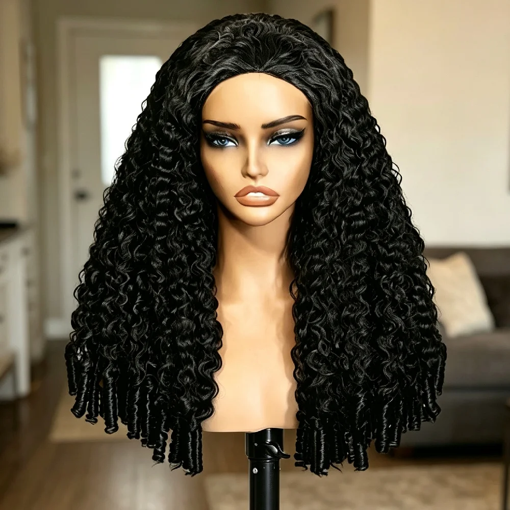 32 Inch Burmese Curly Hair Half Wig 250% Density Colored Natural Machine Made Burmese Curly Human Hair 3 IN 1 Half Wig