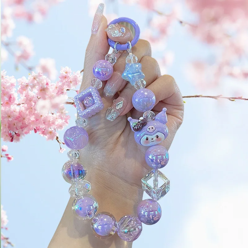 

Cute Sanrio Phone Chain keychain Hello Kitty Kuromi Beaded Backpack Pendant My Melody Cinnamoroll Pochacco Girl Phone Case Gift