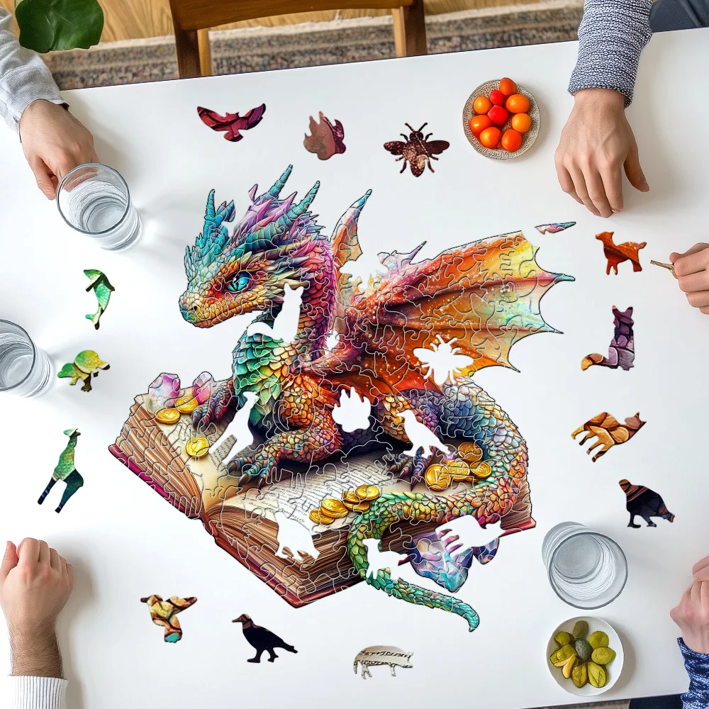 لغز التنين الخشبي الكذب على كتاب - تحدي أشكال حيوانات غير منتظمة، ألعاب تخفيف التوتر للبالغين، هدايا مثالية لـ