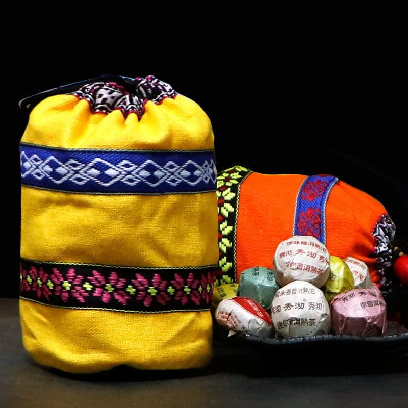 

10 Different Flavors Mini Yunnan Chinese Tea Packaging Bag Knitted Bag Pure Cotton