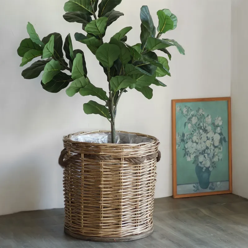 Large Rattan Woven Flower Basket Retro Willow Planter for Green Plants Living Room Terrace Decor Home Garden Pot Display