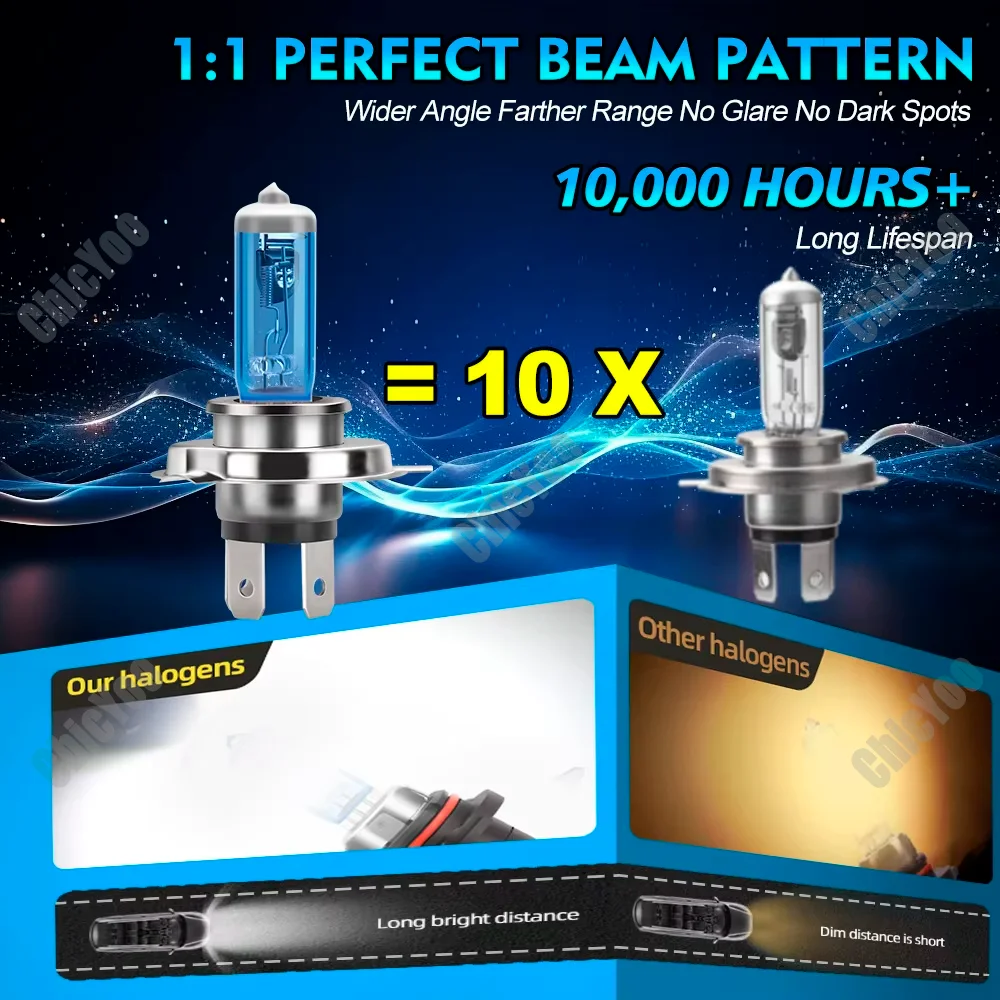2PCS H4 High Low Beam Halogen Headlights 6000K White Super Bright Car Front Lights 12V 24V For Toyota Corolla 1998 1999 2000