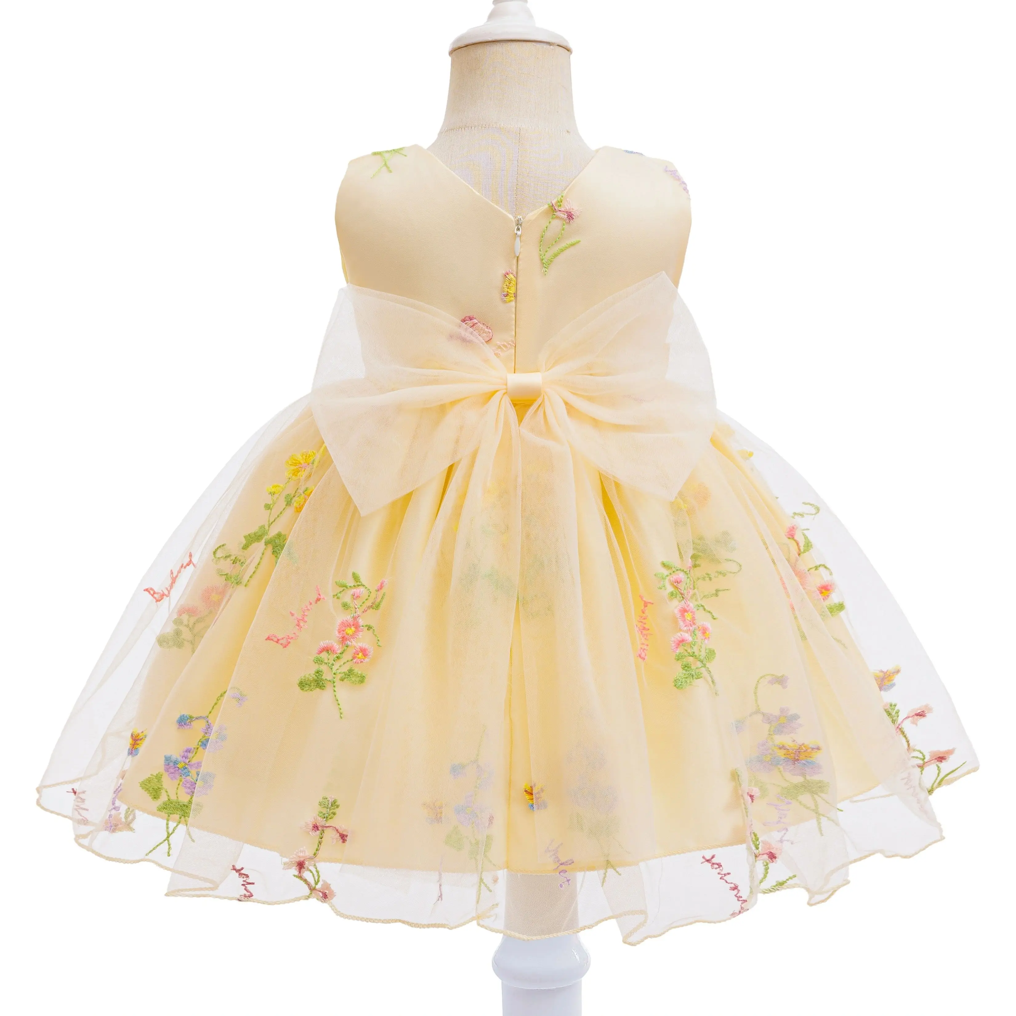 Toddler Girls Flower Embroidered Mesh Backless Butterfly Princess Dress For Sweet Baby Birthday Baptism Party Photoshoot Vestido