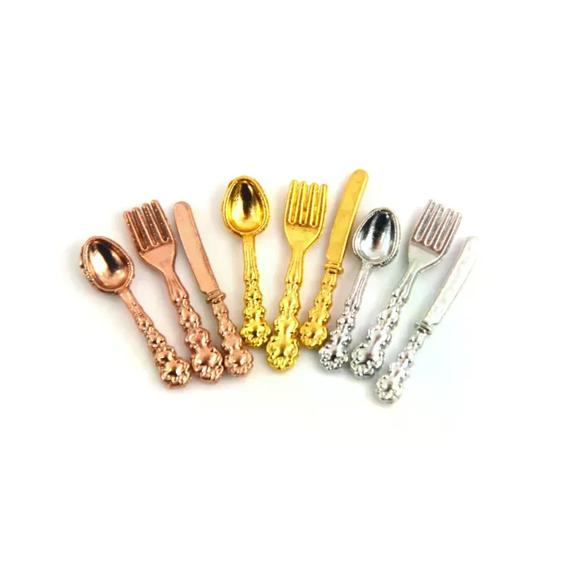 Vaisselle miniature Vintage pour maison de poupée 1:12, Mini couverts, couteau, fourchette, cuillère, jouet pour enfants, décoration de maison de poupée, 12 pièces/ensemble