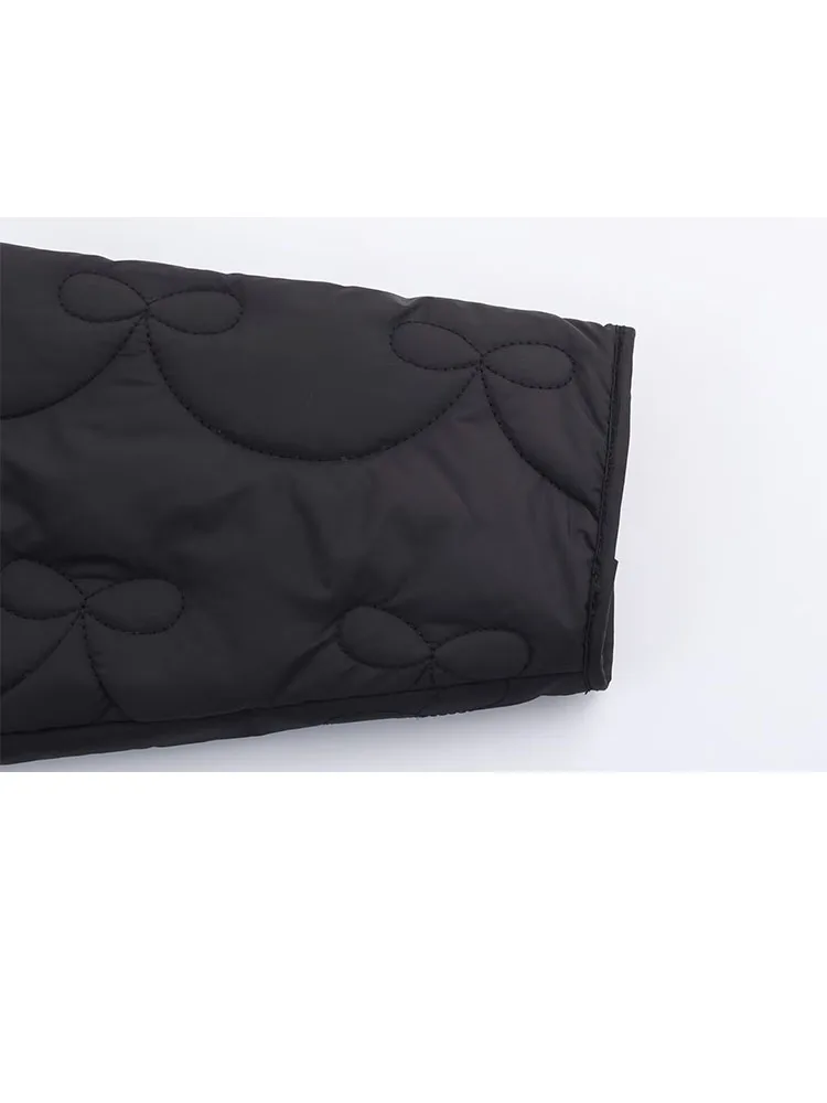 HH Woman Winter Versatile Solid Color Long Sleeves Round Neck Bow Quilting Cotton Jacket Female Fashion Casual Cotton Jacket