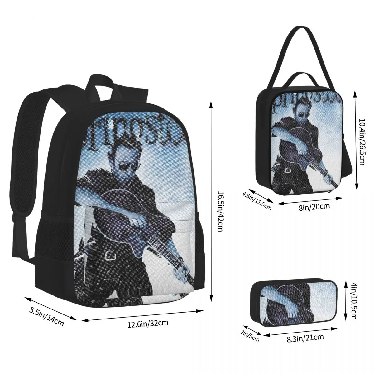 Springsteen Take The Guitar Backpacks Boys Girls Bookbag Children School Bags Kids Rucksack Lunch Bag Pen Bag Three-Piece Set