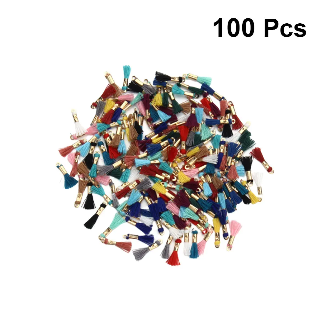 

100 Pcs Cotton Thread Tassels Handmade Metal Clip Cap for DIY Keychain Bracelet Backpack Hanging Jewelry Projects Gifts