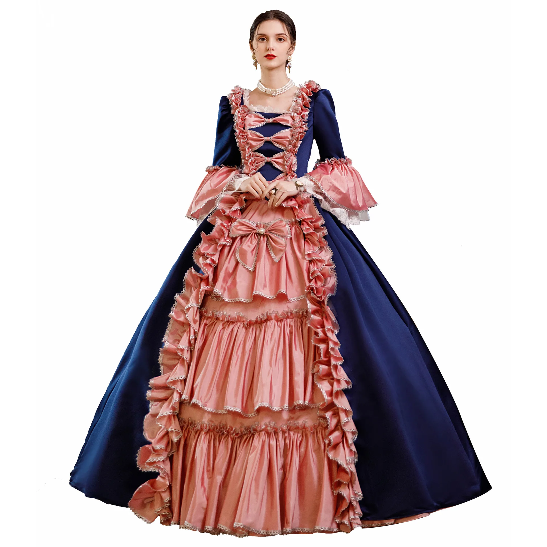 Navy Blue Noble Princess Oil Painting Travel Photo Banquet Costume Party Drama Performance British Dress Wedding Guest Jumpsuit