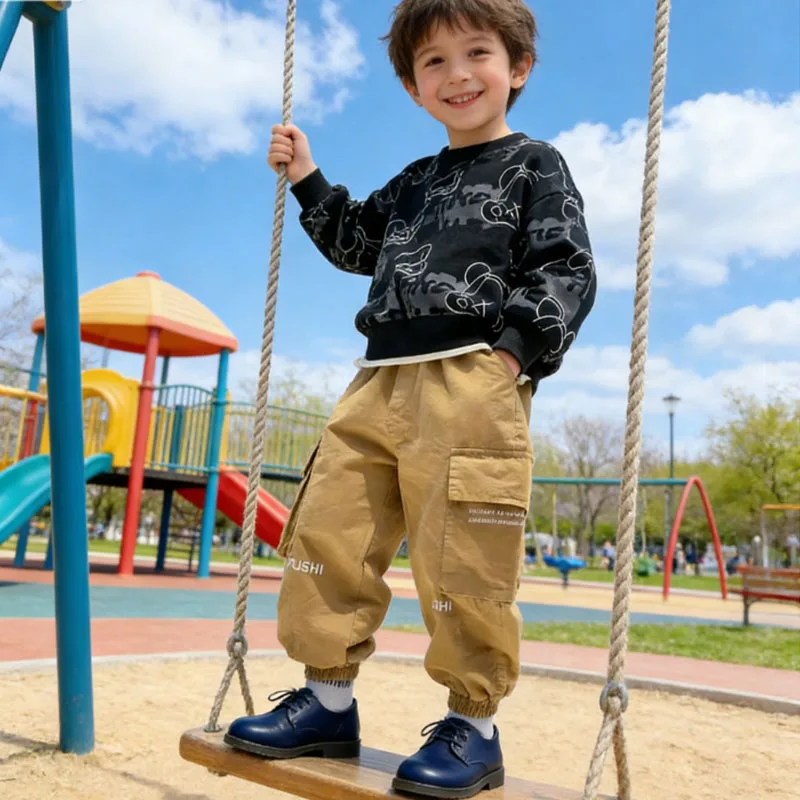 2026 Koreanische Jungen Cargo-Hosen Frühjahr Mode Lässige Lange Hosen Kinder Jogginghosen Sport Outdoor-Hosen 4-14 Jahre