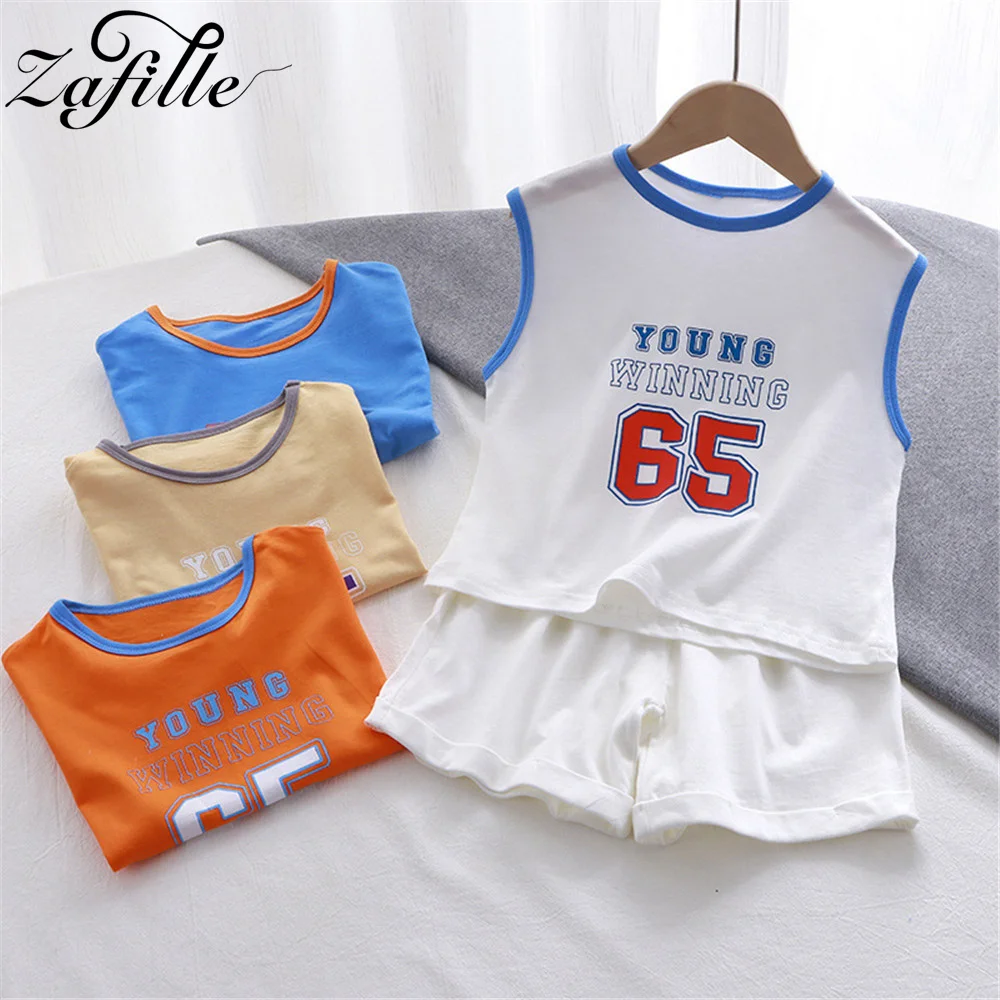 ZAFILLE Boys Thin Vest Set Summer Sleeveless Top+Pants Kids Boys Clothing Sport Style Toddler Baby Costume Casual Children Suits