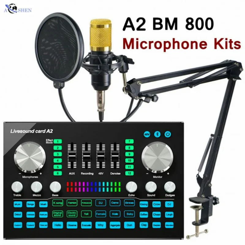 

Professional A2 LIVE Sound Card Recording Interface Mixer With Recording Desktop Microphone U 87 For Podcasting