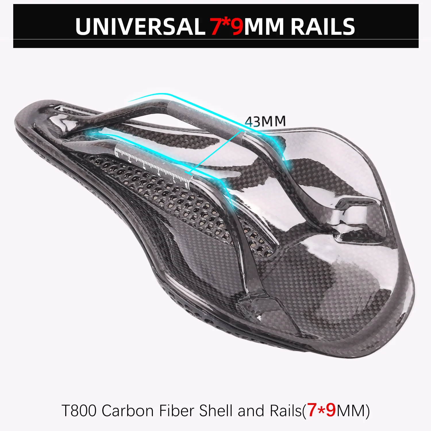 Sillín de bicicleta impreso en 3D con fibra de carbono - 145 mm 185 g 7 * 9 - Asiento de bicicleta adaptable para bicicleta de montaña y de grava