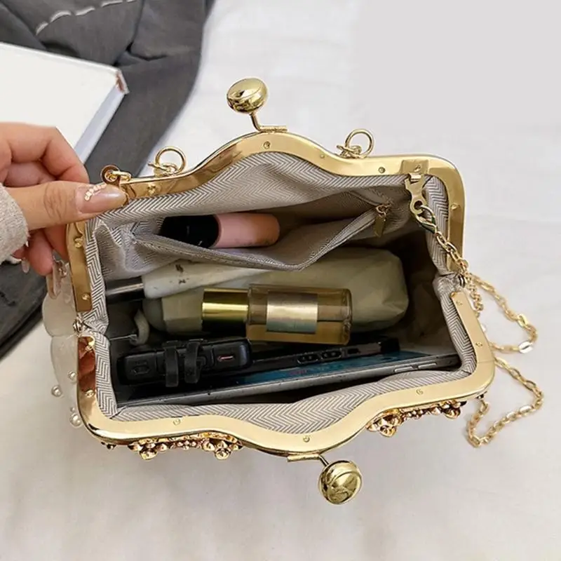 

X90D Fashion Evening Bag Embroidery Floral Shoulder Bag with Chain Crossbody Strap